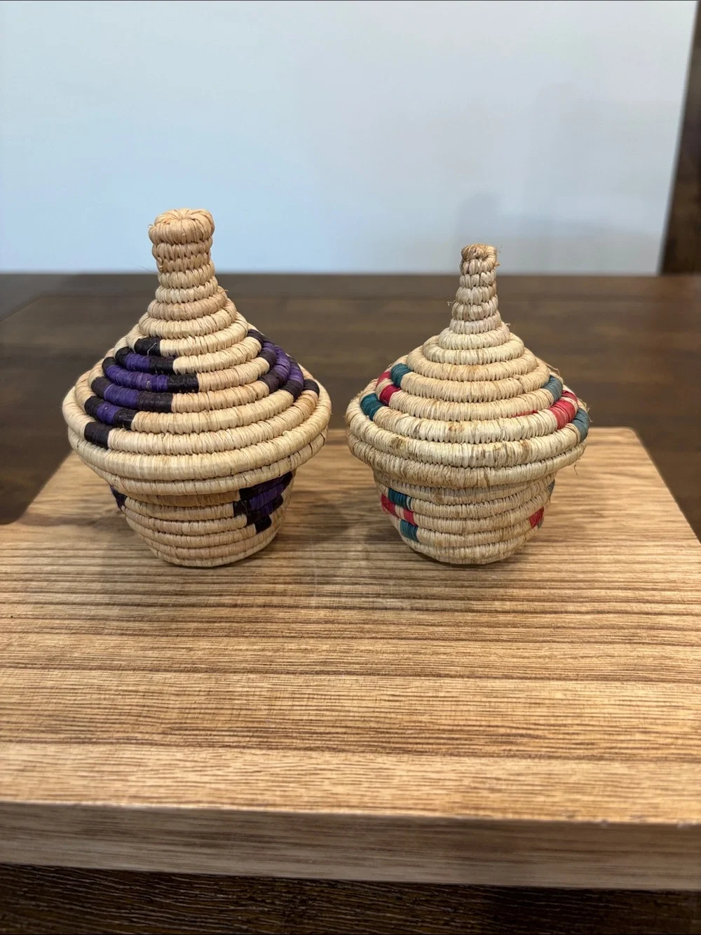 Vintage Ethiopian Handwoven Natural Basket Set Set of 2